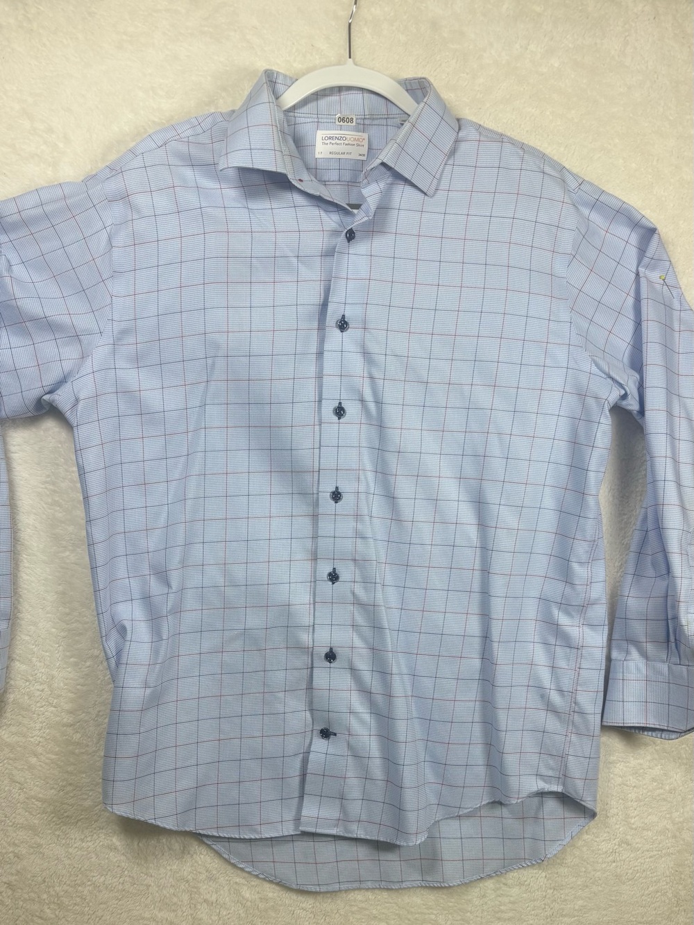 Lorenzo Uomo Pale Blue Windowpane Dress Shirt 34/35 0608